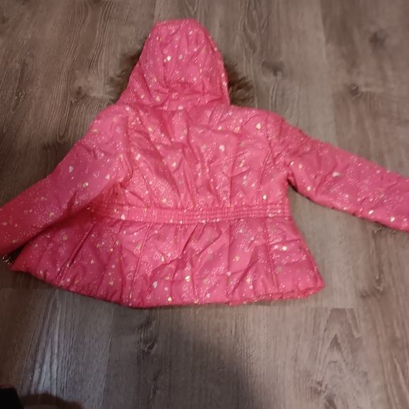 Rothschild pink and gold heart winter coat/jacket with hood. Girl size 4T - Picture 3 of 4